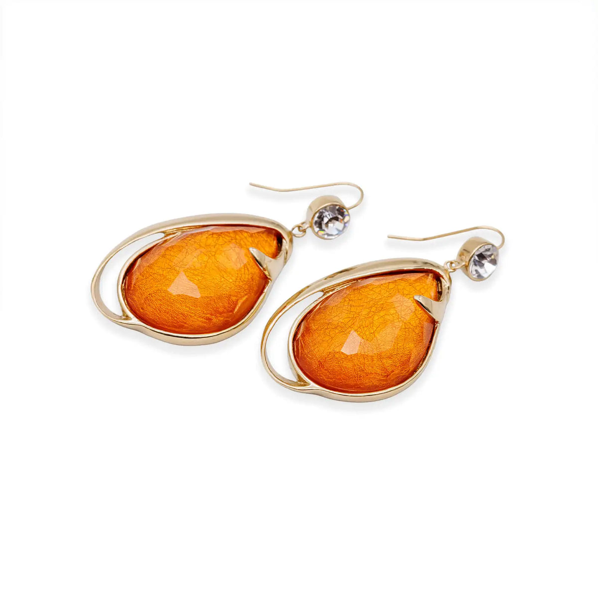 Statement-Ohrringe orange in Goldoptik mit facettiertem Tropfen