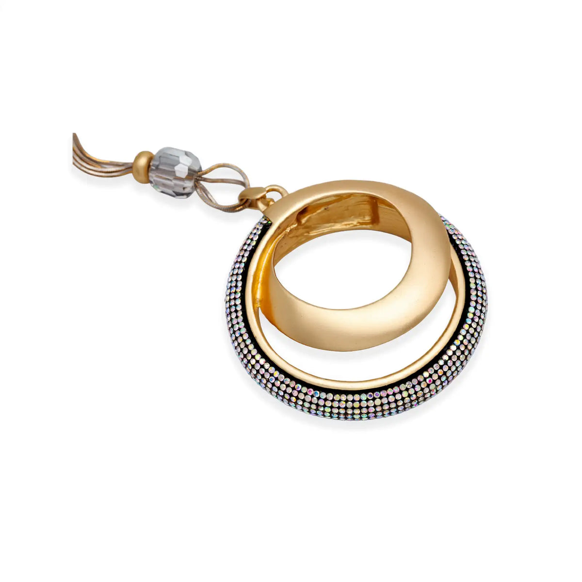 Collier matt goldfarben mit Kristallen – markanter Anhänger, klare Form