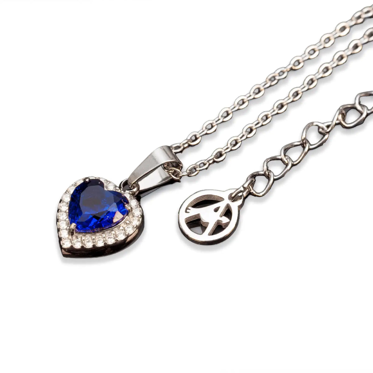 Halskette mit Herzanhänger silberfarben mit blauem Zirkon