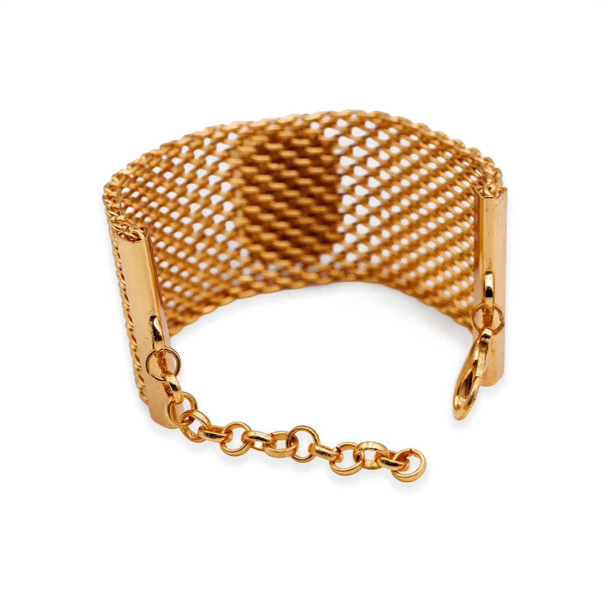 Goldfarbenes Mesh-Armband mit schwarzem Glitzer-Element