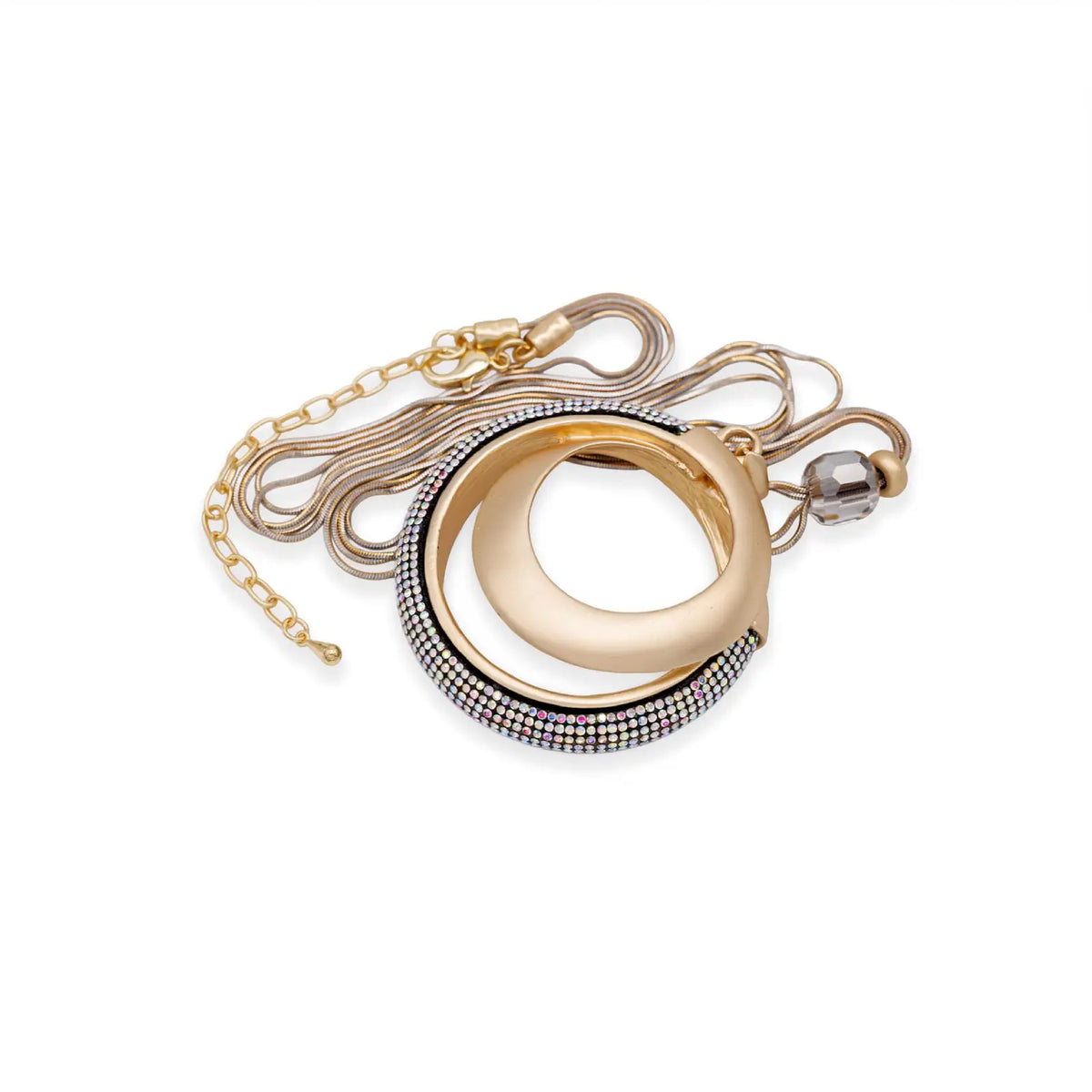 Collier matt goldfarben mit Kristallen – markanter Anhänger, klare Form