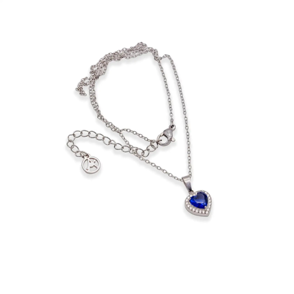 Halskette mit Herzanhänger silberfarben mit blauem Zirkon