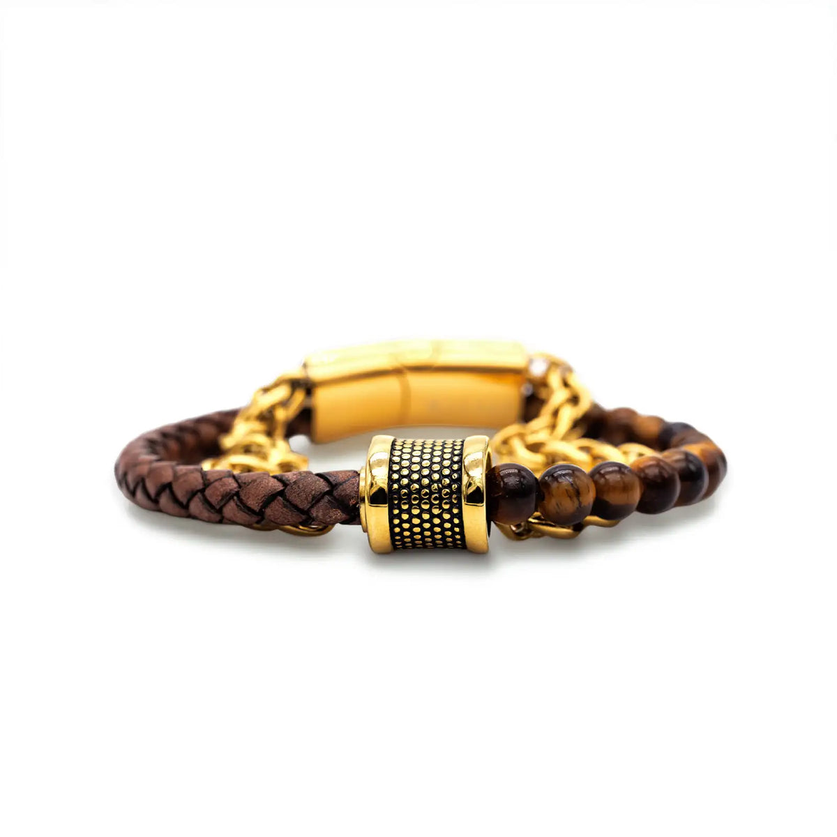 Statement pur: Dein goldfarbenes Armband aus Edelstahl, Leder & Naturstein
