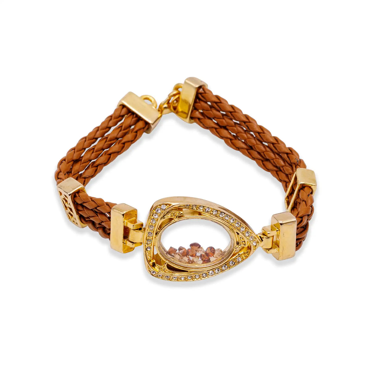 Lederarmband goldfarben mit Glaselement