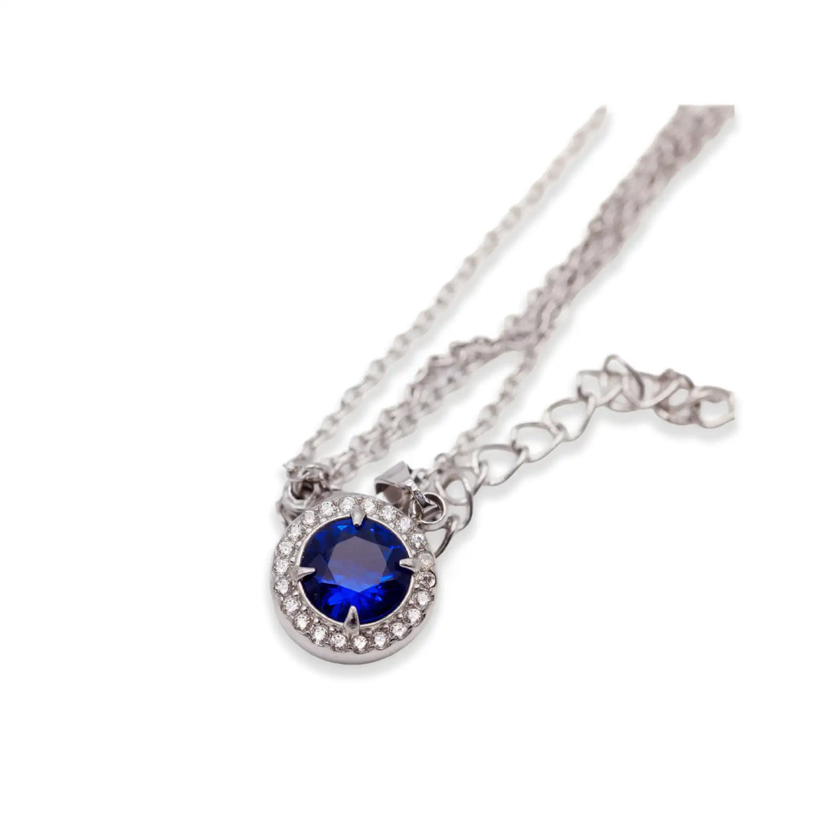 Silberfarbene Halskette mit blauem Zirkon