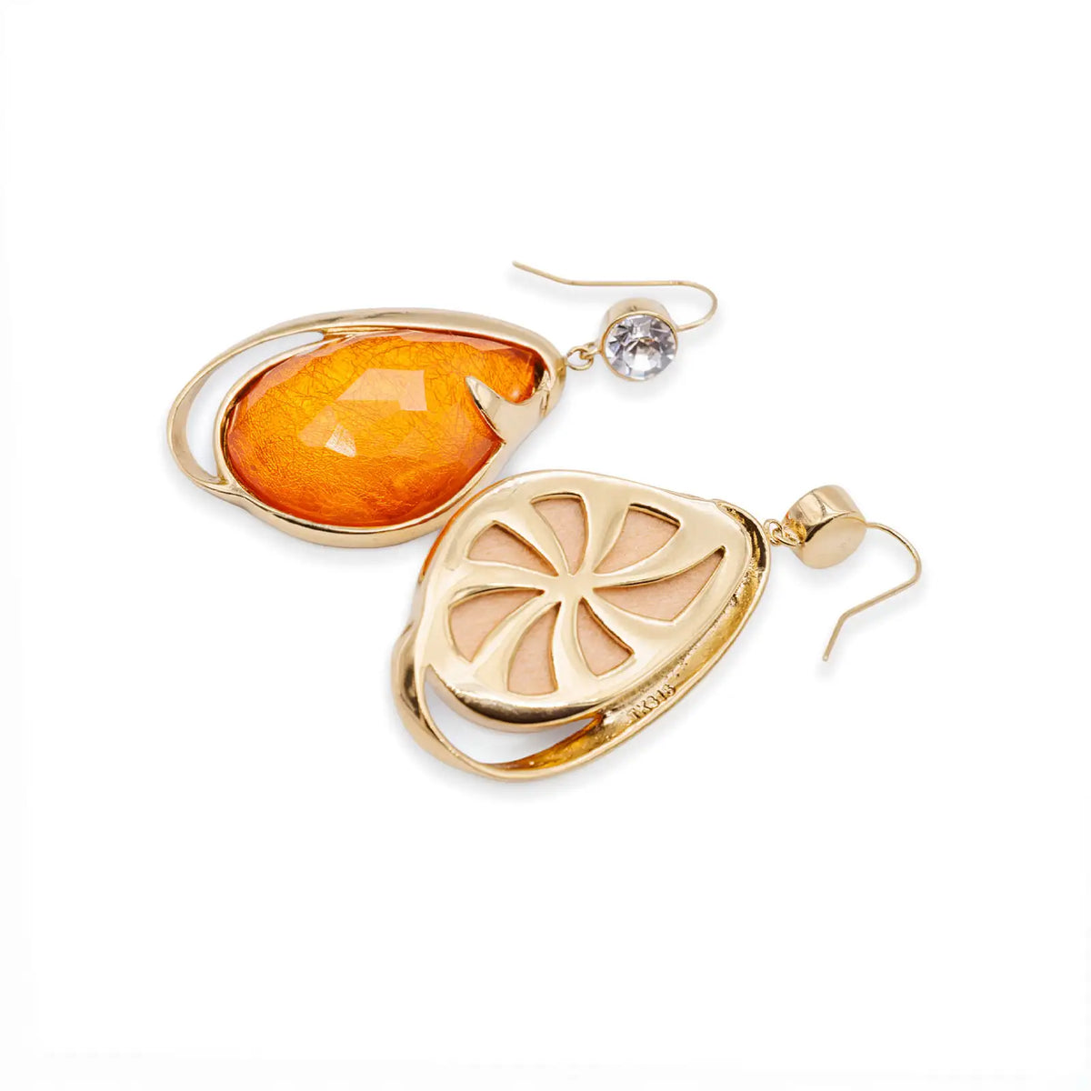 Statement-Ohrringe orange in Goldoptik mit facettiertem Tropfen