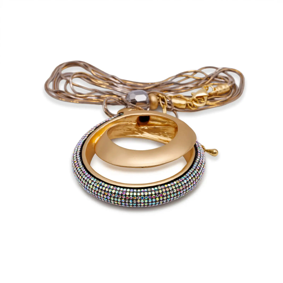 Collier matt goldfarben mit Kristallen – markanter Anhänger, klare Form