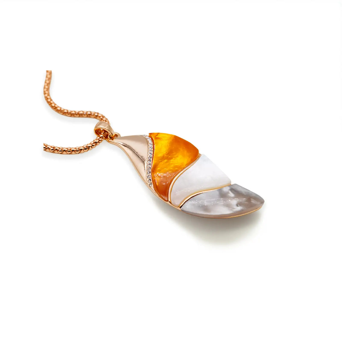 Rotgoldfarbenes Design-Collier mit Perlmutt-Anhänger