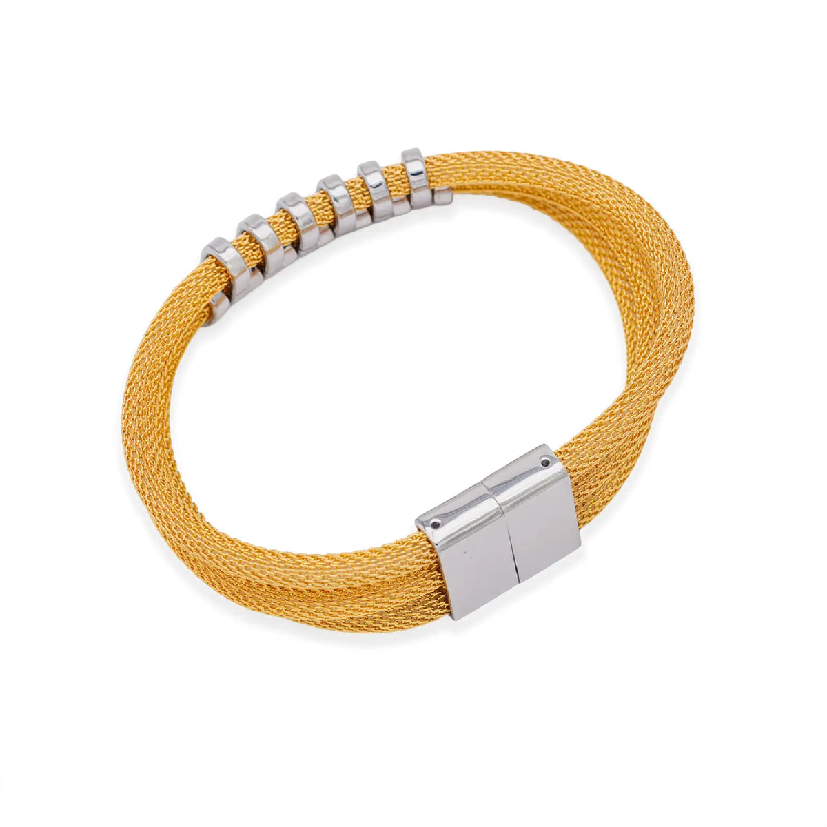 Armband Edelstahl goldfarben – Netzstruktur mit klarer Haltung