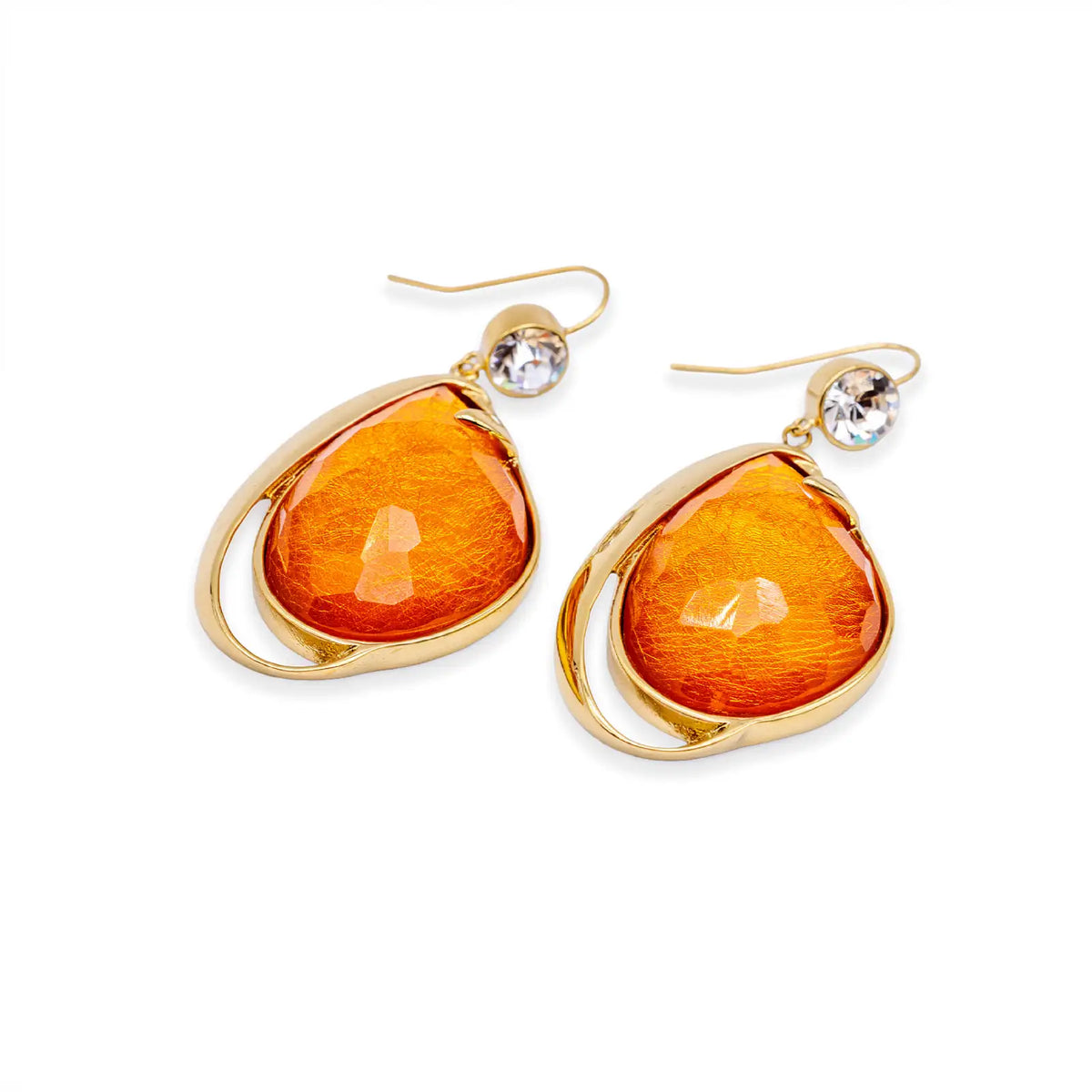 Statement-Ohrringe orange in Goldoptik mit facettiertem Tropfen