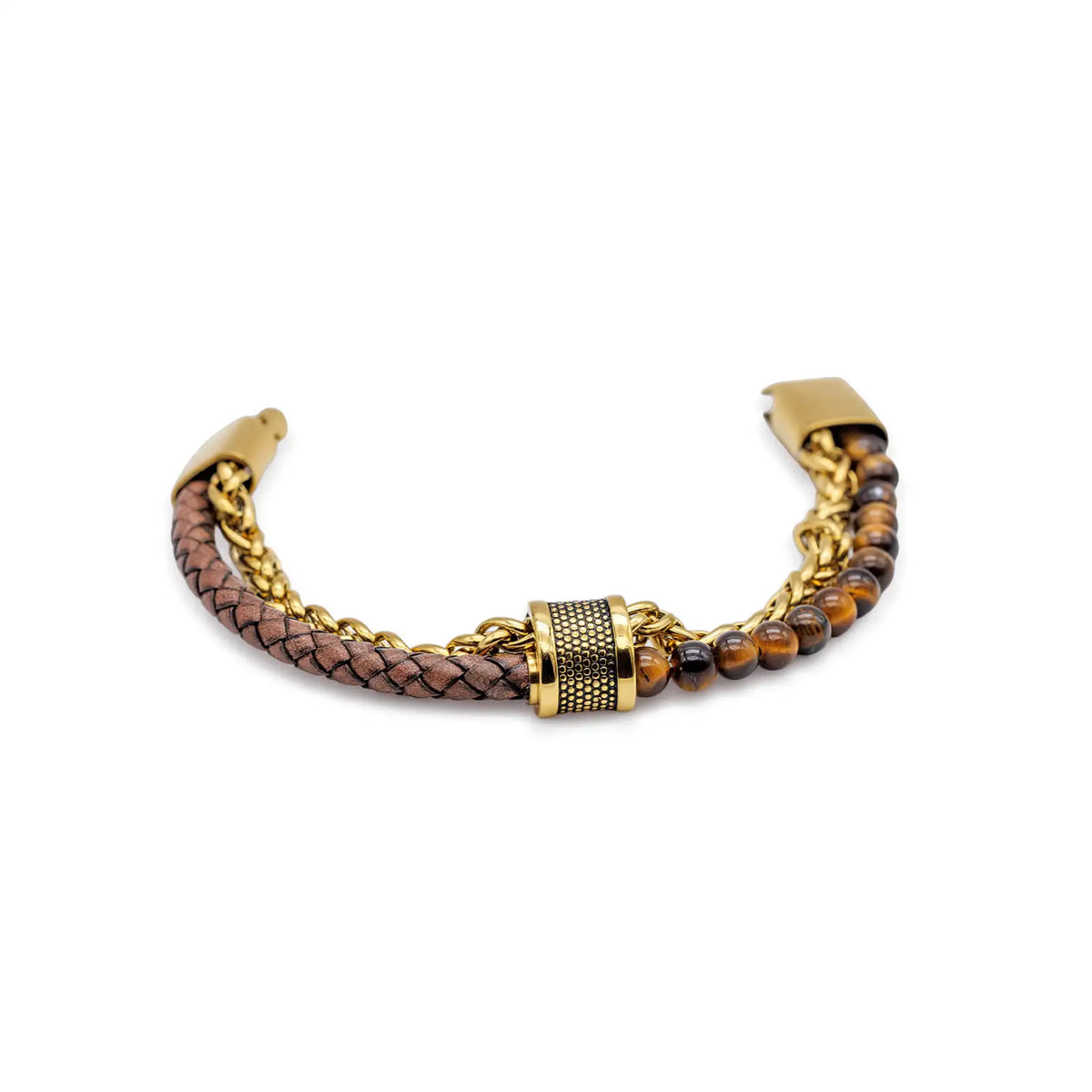 Statement pur: Dein goldfarbenes Armband aus Edelstahl, Leder & Naturstein