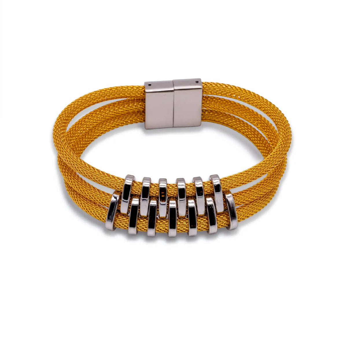 Armband Edelstahl goldfarben – Netzstruktur mit klarer Haltung