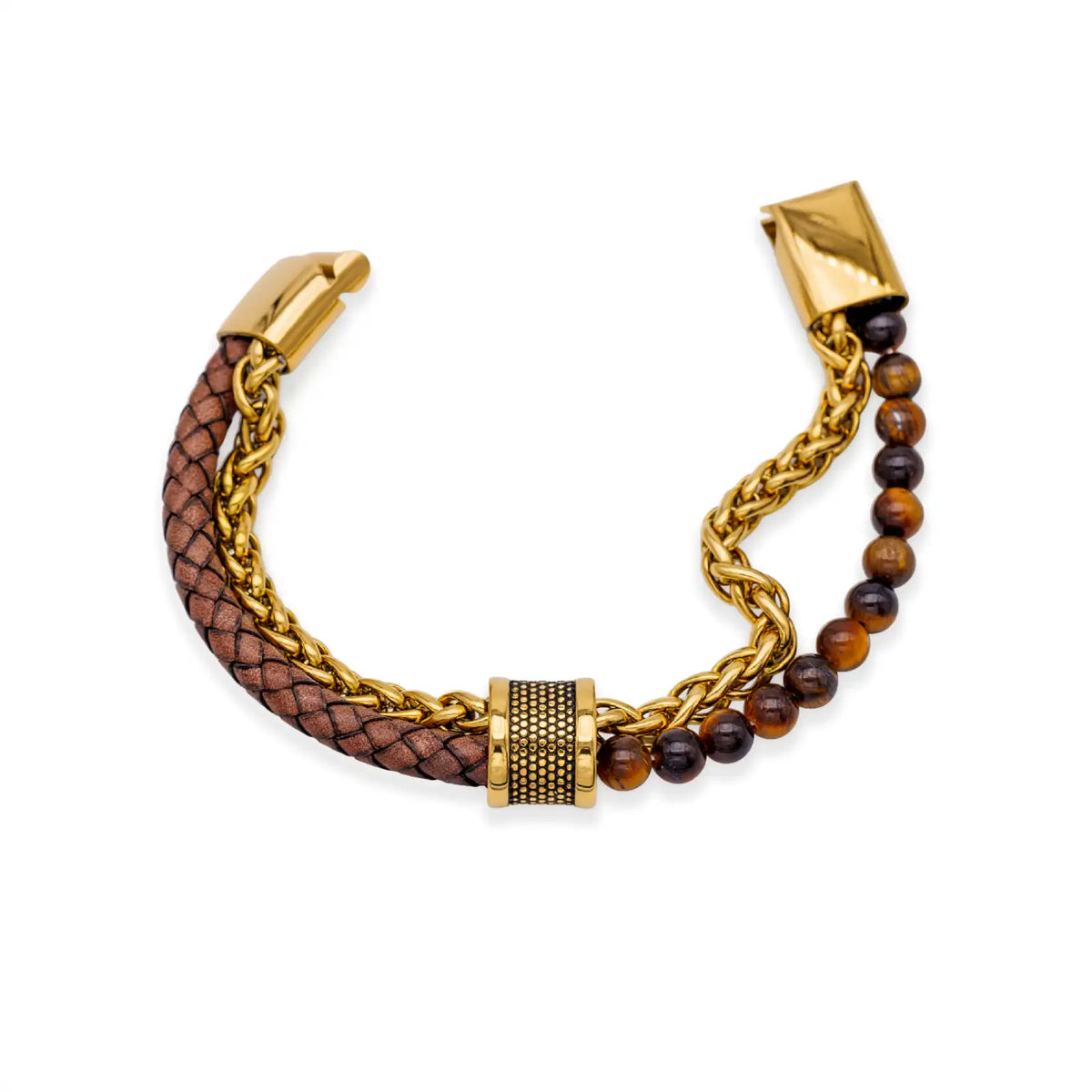 Statement pur: Dein goldfarbenes Armband aus Edelstahl, Leder & Naturstein