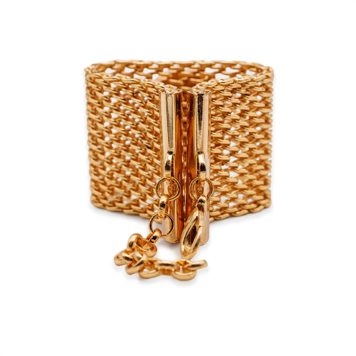 Goldfarbenes Mesh-Armband mit schwarzem Glitzer-Element