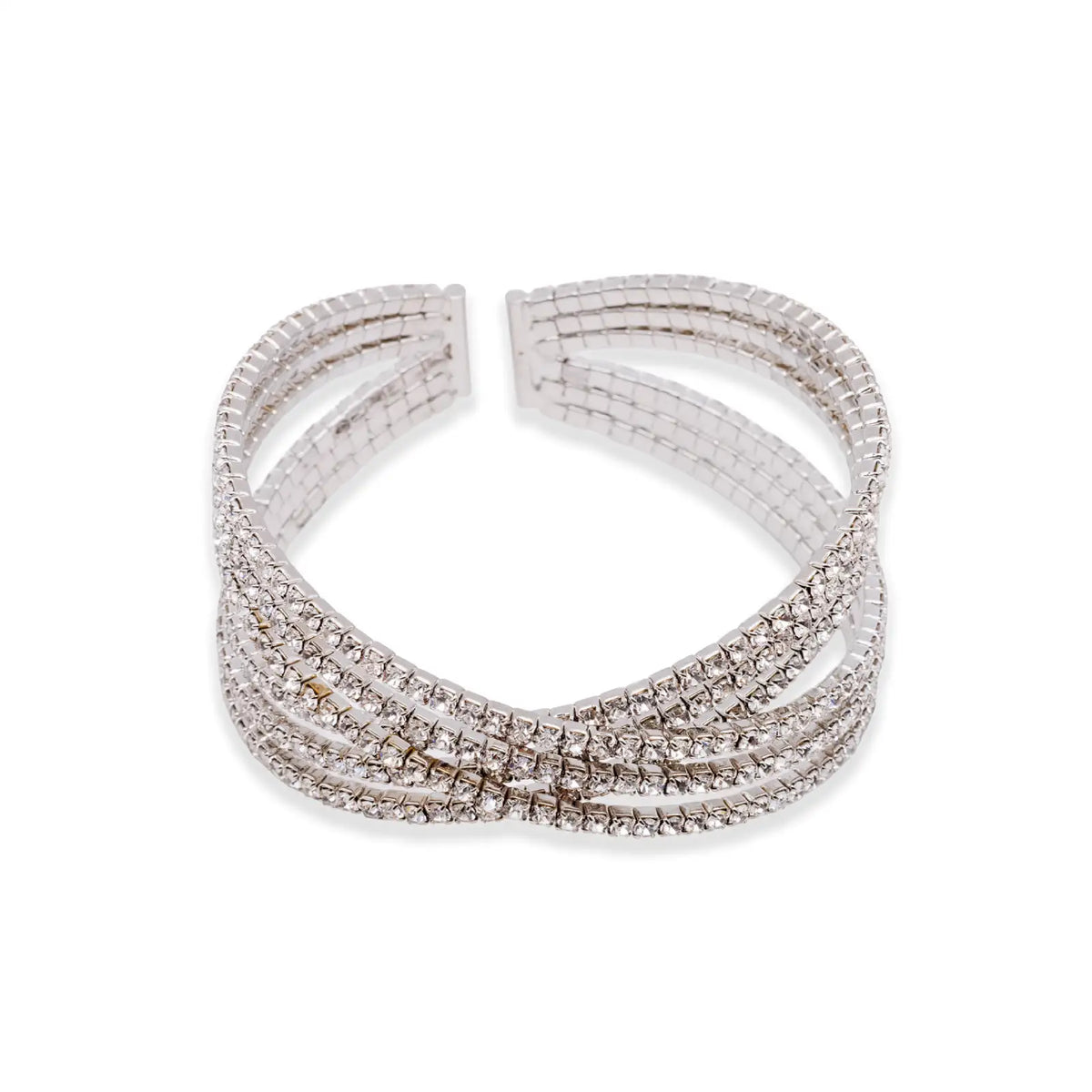 Statement Armreif Damen silberfarben – Crisscross Armreif mit Strassdesign