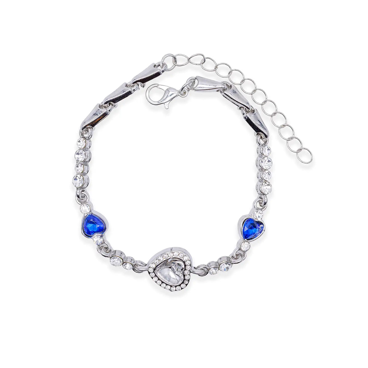 Armband silberfarben mit blauen Kristallherzen