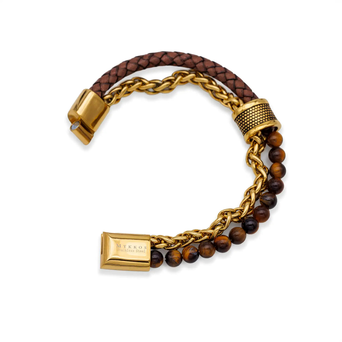 Statement pur: Dein goldfarbenes Armband aus Edelstahl, Leder & Naturstein